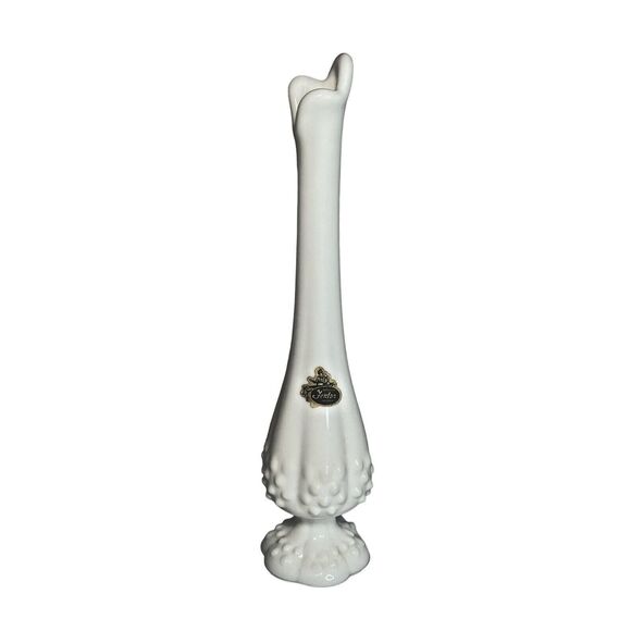 Fenton Hobnail Swung Vase Bud Vase Milk Glass Small Footed White Vintage 10.5” - Picture 1 of 7